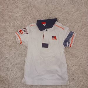 Nautica Pique Polo Shirt Boys Size 7 Short Sleeve Navy, Orange & Collar Shirt